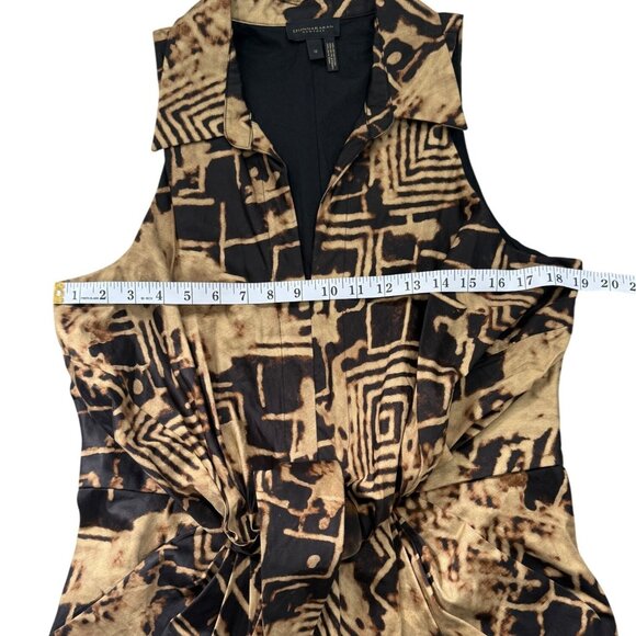 Donna Karan Womens Sleeveless Printed Tie-Front Shirt Dress Black Tan Size 12 - Picture 8 of 10